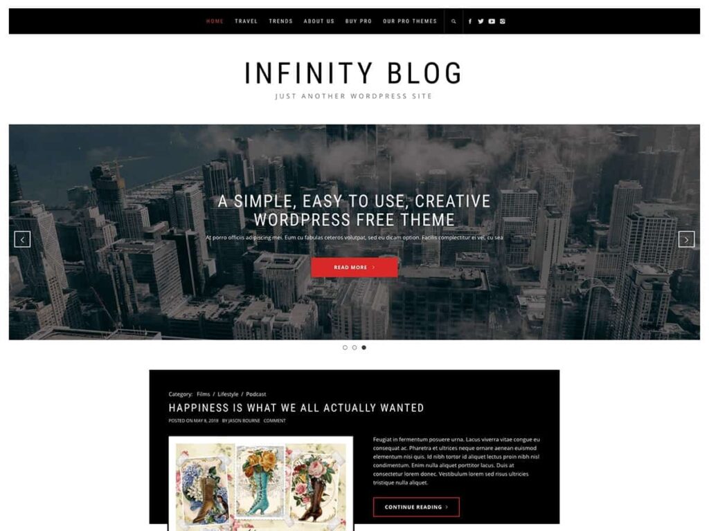 Best 40+ Free WordPress Blog Themes for Bloggers & Content Writers Infinity Blog WordPress blog theme